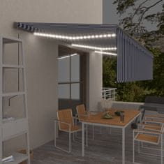 Vidaxl Avtomatska tenda s senčilom LED + senzor 6x3 m modra in bela