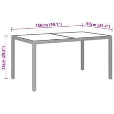 Vidaxl Vrtna miza 150x90x75 cm kaljeno steklo in poli ratan bež