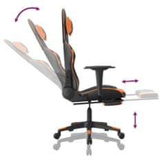 Vidaxl Gaming stol z oporo za noge črno in oranžno umetno usnje