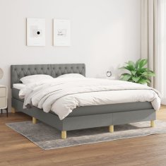 Vidaxl Box spring postelja z vzmetnico temno siva 140x200 cm blago