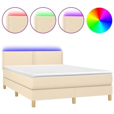 Vidaxl Box spring postelja z vzmetnico LED krem 140x190 cm blago