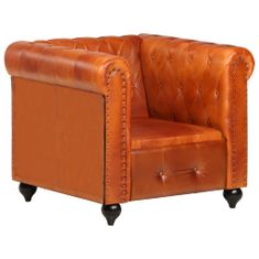 Vidaxl Chesterfield naslanjač rumenorjavo pravo usnje