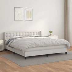 Vidaxl Box spring postelja z vzmetnico bela 180x200 cm umetno usnje