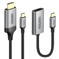 Choetech Adapter HUB USB Type C - HDMI 2.0 + kabel HDMI 2 m sive barve