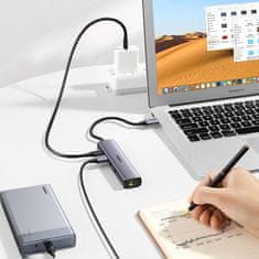 Ugreen Večnamenski adapter HUB razdelilnik USB-C - 3x USB Ethernet RJ-45 USB-C PD siva