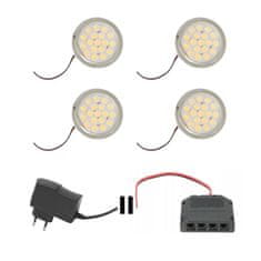 TIMMLUX Set 4 pohištvenih LED svetilk 1,5W 12V 3000K in 12V napajalnikom