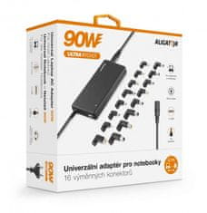 Aligator Univerzalni adapter za prenosne računalnike s 16 zamenljivimi priključki in USB, 90 W