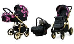 Babylux Color Lux Bouquets Peony On Black | 3v1 Kombinirani Voziček kompleti | Otroški voziček + Carrycot + Avtosedežem