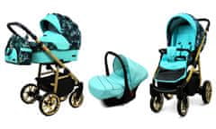 Babylux Color Lux Green Garden | 3v1 Kombinirani Voziček kompleti | Otroški voziček + Carrycot + Avtosedežem
