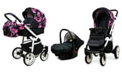 Babylux Color Lux Bouquets Peony On Black | 3v1 Kombinirani Voziček kompleti | Otroški voziček + Carrycot + Avtosedežem