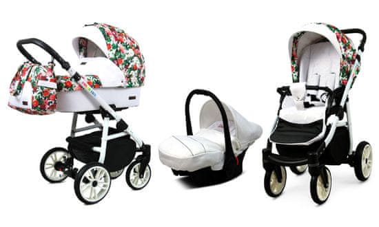 Babylux Color Lux Small Roses | 3v1 Kombinirani Voziček kompleti | Otroški voziček + Carrycot + Avtosedežem
