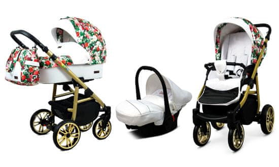 Babylux Color Lux Small Roses | 3v1 Kombinirani Voziček kompleti | Otroški voziček + Carrycot + Avtosedežem