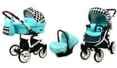 Babylux Optimal Mint Diamond | 3v1 Kombinirani Voziček kompleti | Otroški voziček + Carrycot + Avtosedežem