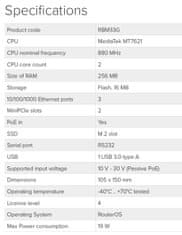 Mikrotik RouterBOARD RBM33G 256 MB RAM, 2x 880 MHz, 2x miniPCI-e, 1x reža M.2, 2x reža SIM, 3x LAN, L4