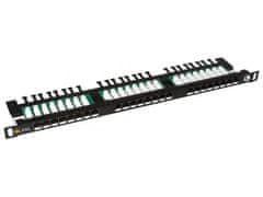 Solarix 19" Patch panel 24xRJ45 CAT5E UTP z veznim trakom črn 0,5U, SX24HD-5E-UTP-BK