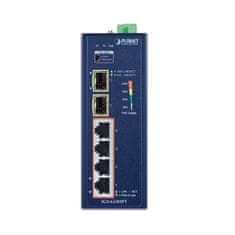 Planet IGS-624HPT Industrijsko stikalo 4x 1Gb RJ-45 + 2x 1Gb SFP, PoE+ 802.3at 36/120W, IP40, DC12-56V, -40/+75°C, brez ventilatorja