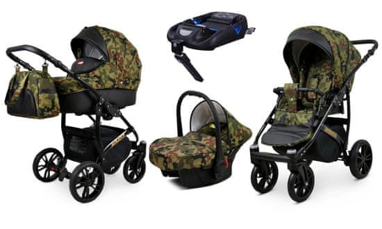 Babylux Miracle Tactical Moro | 4v1 Kombinirani Voziček kompleti | Otroški voziček + Carrycot + Avtosedežem + ISOFIX