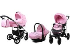 Babylux Qbaro Sweet Pink | 3v1 Kombinirani Voziček kompleti | Otroški voziček + Carrycot + Avtosedežem