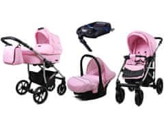 Babylux Qbaro Sweet Pink | 4v1 Kombinirani Voziček kompleti | Otroški voziček + Carrycot + Avtosedežem + ISOFIX