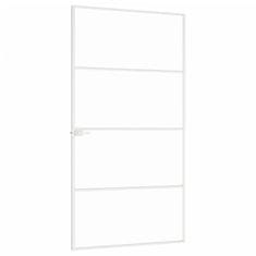 Vidaxl Notranja vrata bela 102x201,5 cm kaljeno steklo aluminij tanka