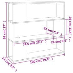 Vidaxl Knjižna omara/pregrada dimljeni hrast 100x24x94 cm