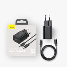 BASEUS Super Si polnilnik USB-C 25W + kabel USB-C / USB-C, črna