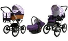 Babylux Classic Exclusive Lilac Flowers | 3v1 Kombinirani Voziček kompleti | Otroški voziček + Carrycot + Avtosedežem