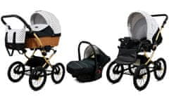 Babylux Classic Gold Black Dots | 3v1 Kombinirani Voziček kompleti | Otroški voziček + Carrycot + Avtosedežem