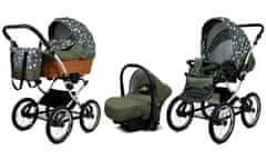Babylux Classic Exclusive Olive Star | 3v1 Kombinirani Voziček kompleti | Otroški voziček + Carrycot + Avtosedežem