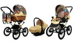 Babylux Classic Gold Jungle Flowers | 3v1 Kombinirani Voziček kompleti | Otroški voziček + Carrycot + Avtosedežem