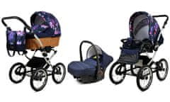 Babylux Classic Exclusive Royal Magnolia | 3v1 Kombinirani Voziček kompleti | Otroški voziček + Carrycot + Avtosedežem