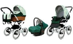 Babylux Classic White Green Daisy | 3v1 Kombinirani Voziček kompleti | Otroški voziček + Carrycot + Avtosedežem