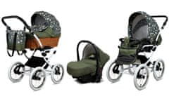 Babylux Classic White Olive Star | 3v1 Kombinirani Voziček kompleti | Otroški voziček + Carrycot + Avtosedežem