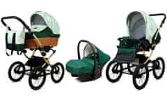 Babylux Classic Gold Green Daisy | 3v1 Kombinirani Voziček kompleti | Otroški voziček + Carrycot + Avtosedežem