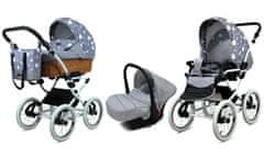 Babylux Classic White Silver Hearts | 3v1 Kombinirani Voziček kompleti | Otroški voziček + Carrycot + Avtosedežem