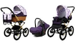 Babylux Classic Gold Lilac Flowers | 3v1 Kombinirani Voziček kompleti | Otroški voziček + Carrycot + Avtosedežem