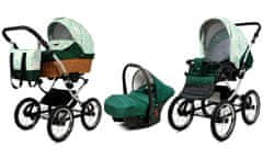 Babylux Classic Exclusive Green Daisy | 3v1 Kombinirani Voziček kompleti | Otroški voziček + Carrycot + Avtosedežem