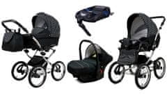 Babylux Margaret Exclusive White Dots | 4v1 Kombinirani Voziček kompleti | Otroški voziček + Carrycot + Avtosedežem + ISOFIX