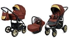 Babylux Gold Lux Chocolate | 3v1 Kombinirani Voziček kompleti | Otroški voziček + Carrycot + Avtosedežem