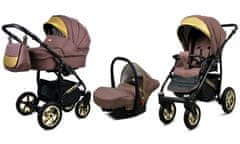 Babylux Gold Lux Mokka | 3v1 Kombinirani Voziček kompleti | Otroški voziček + Carrycot + Avtosedežem