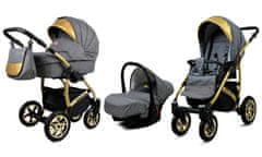Babylux Gold Lux Flaxen | 3v1 Kombinirani Voziček kompleti | Otroški voziček + Carrycot + Avtosedežem