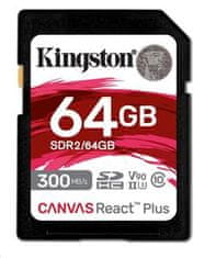 Kingston 64 GB Canvas React Plus SDXC UHS-II 300R/260W U3 V90 za Full HD/4K/8K