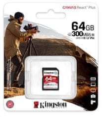 Kingston 64 GB Canvas React Plus SDXC UHS-II 300R/260W U3 V90 za Full HD/4K/8K