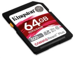 Kingston 64 GB Canvas React Plus SDXC UHS-II 300R/260W U3 V90 za Full HD/4K/8K