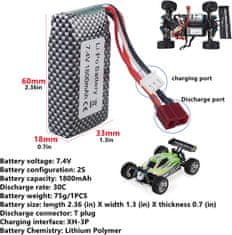 YUNIQUE GREEN-CLEAN 1 kos Litij baterija 7.4V 1800mah T-Plug priključek za WLTOYS A959-B A969-B A979-B K929-B 144001 RC Nadomestna baterija za visoko hitrost off-road vozila