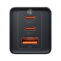 BASEUS Stenski polnilec Baseus GaN5 Pro 2xUSB-C + USB, 65W (črn)