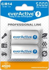 everActive Polnilne baterije everActive Ni-MH R14 C 5000 mAh Profesionalna linija, paket 4 kosov, 1,2 V, okolju prijazne.