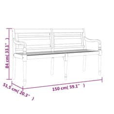 Vidaxl Klop Batavia z bež blazino 150 cm trdna tikovina