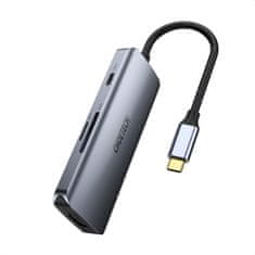 slomart choetech 7v1 večnamensko vozlišče usb tipa c - 3x usb 3.2 gen 1 / bralnik kartic sd in tf / hdmi 4k 30hz / usb tipa c siva (hub-m19 siva)