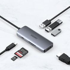 slomart choetech 7v1 večnamensko vozlišče usb tipa c - 3x usb 3.2 gen 1 / bralnik kartic sd in tf / hdmi 4k 30hz / usb tipa c siva (hub-m19 siva)